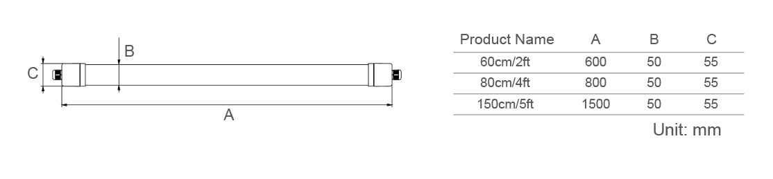 Rotatable clip 1-10V dimming IP65 LED Tubar Light