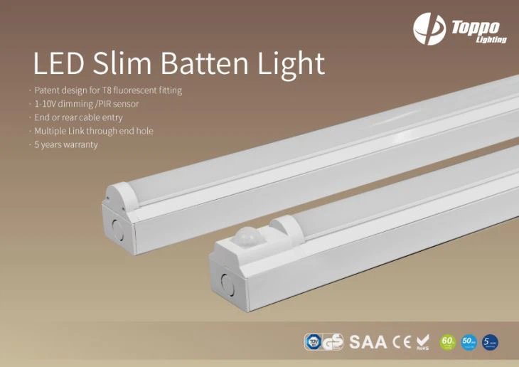 Ισχυρός συντελεστής ισχύος PF> 0,95 LED Slim Batten Φως 120 βαθμοί γωνίας Bean 6700Lm Slim LED Batten